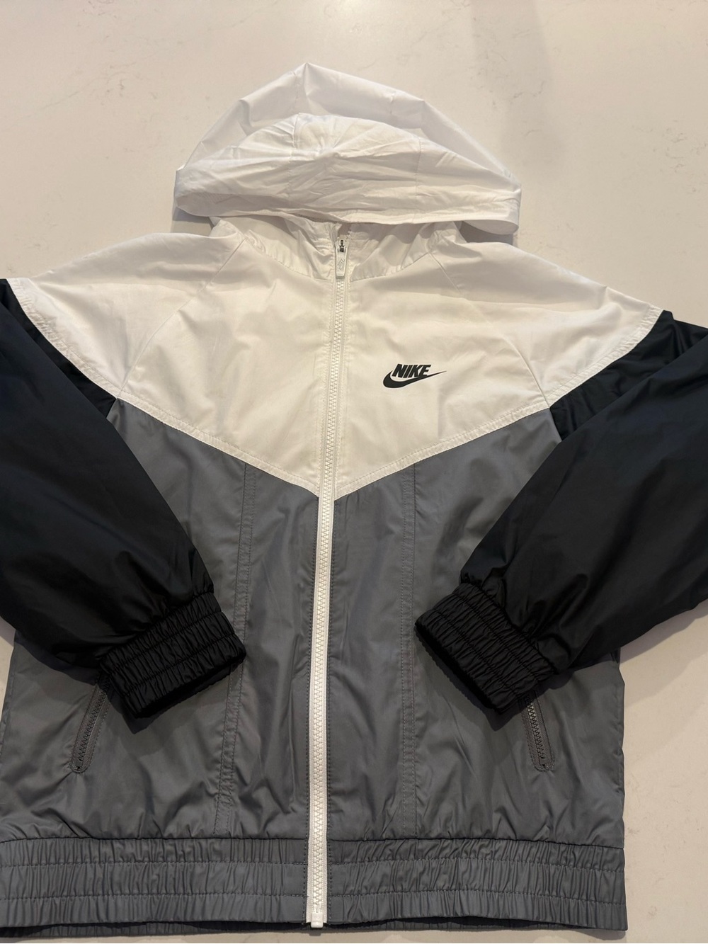 Nike Kids White, Gray & Black Hooded Windbreaker Jacket